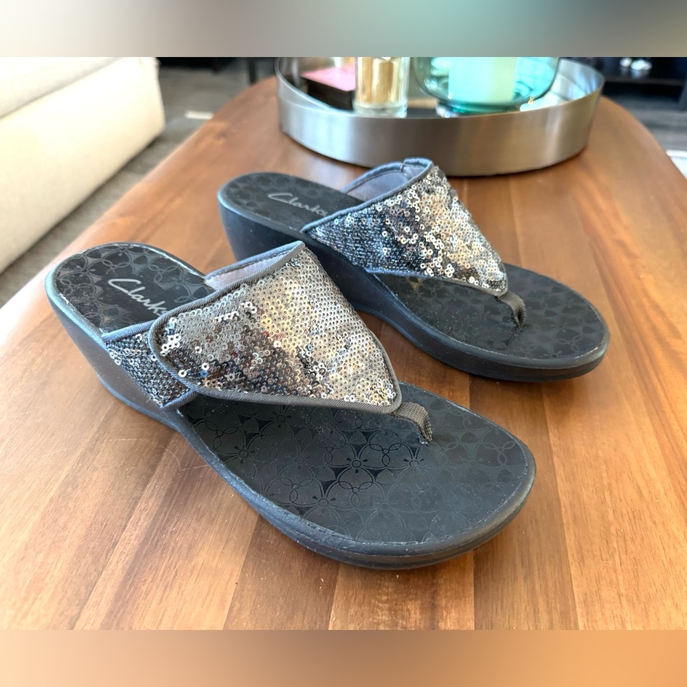 Clarks Sequined Wedge Heel Sandals